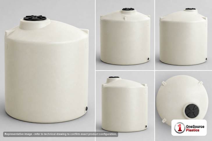 Dimensional spec drawing for Chem-Tainer 3200 Gallon Vertical Tank (95" L x 95" W x 112" H)