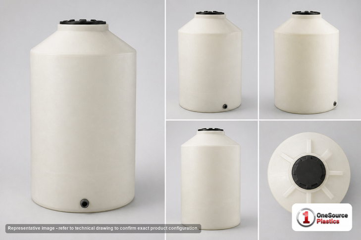 Dimensional spec drawing for Chem-Tainer 550 Gallon Vertical Tank (45" L x 45" W x 94" H)