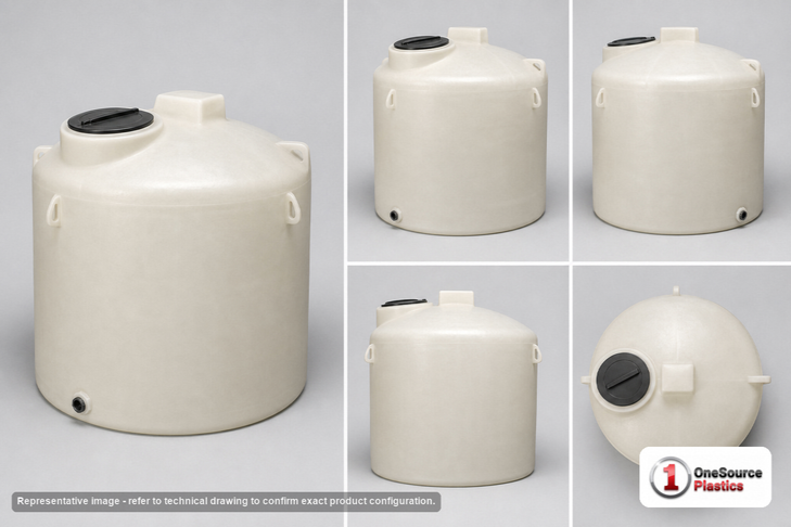 Dimensional spec drawing for Chem-Tainer 700 Gallon Vertical Tank (64" L x 64" W x 60" H)