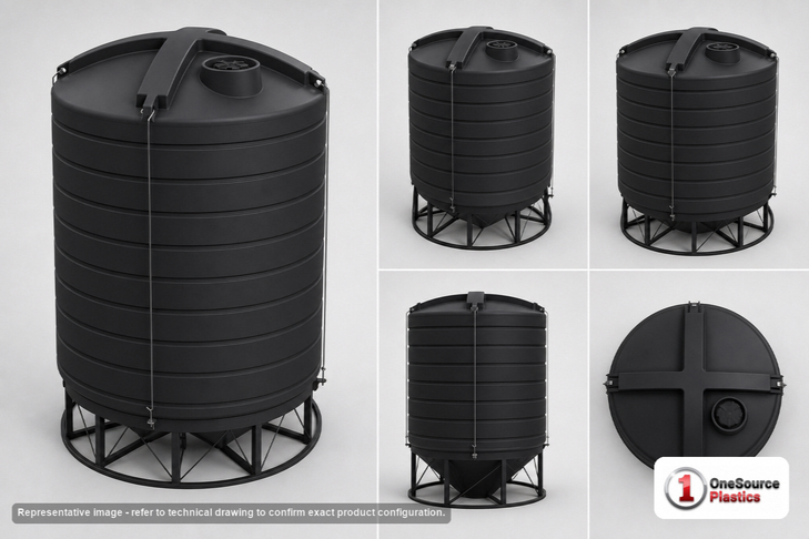 Enduraplas 870 Gallon 15 Degree Plastic Vertical Cone Bottom Tank in Black