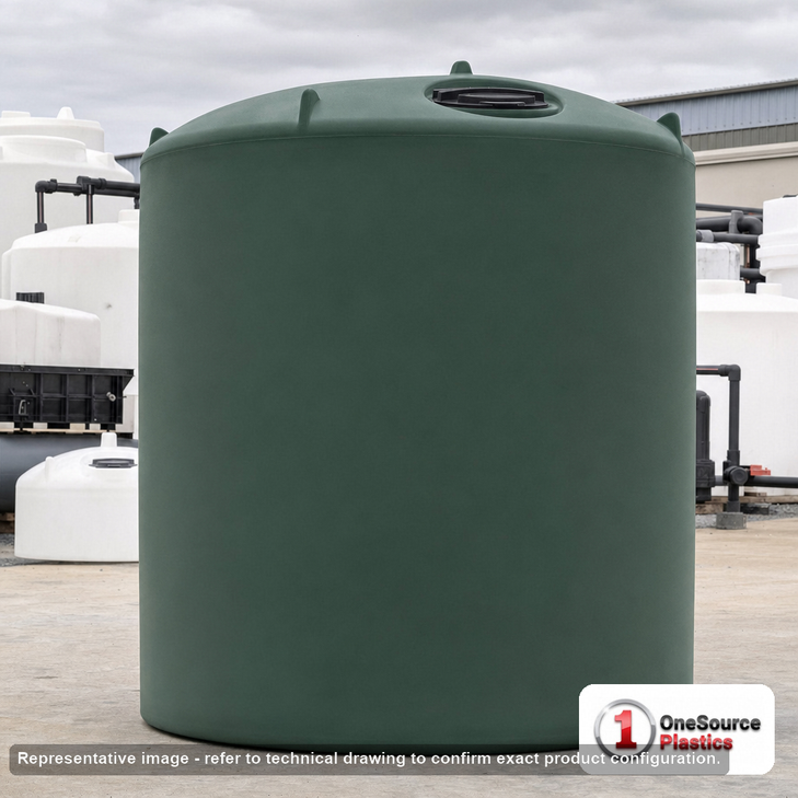 Norwesco 5000 Gallon Dark Green Vertical Water Storage Tank. 5000 gallon capacity; Polyethylene; Dark Green; 152" H x 102" W