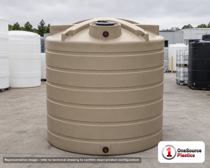 Enduraplas 2100 Gallon Beige Vertical Water Storage Tank. Polyethylene; Beige; 100" H x 85" W x 85" L; fittings: 1 Inlet, 1