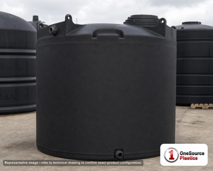 Snyder Industries 2500 Gallon Black Vertical Water Storage Tank. Polyethylene; Black; 106" H x 90" W x 90" L; fittings: 1