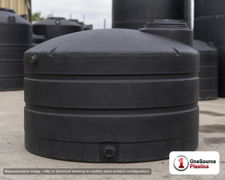 Snyder Industries 550 Gallon Black Vertical Water Storage Tank. Polyethylene; Black; 46" H x 64" W x 64" L; fittings: 1