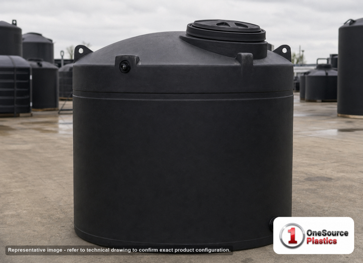 Snyder Industries 2600 Gallon Black Vertical Water Storage Tank. Polyethylene; Black; 97" H x 96" W x 96" L; fittings: 1