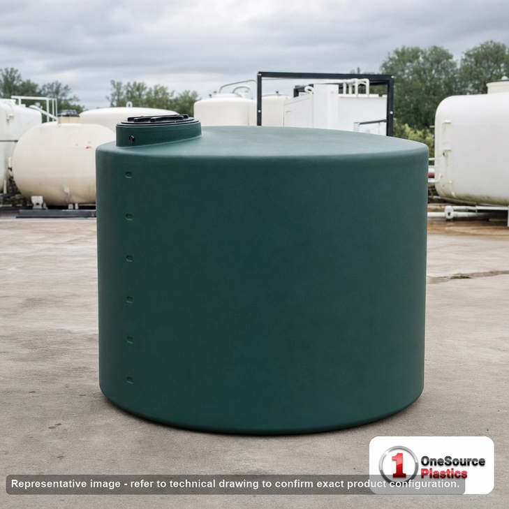 Norwesco 2500 Gallon Dark Green Vertical Water Storage Tank. 2500 gallon capacity; Polyethylene; Dark Green; 79" H x 102" W