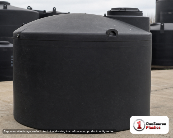 Snyder Industries 3000 Gallon Black Vertical Water Storage Tank. Polyethylene; Black; 93" H x 102" W x 102" L; fittings: 1