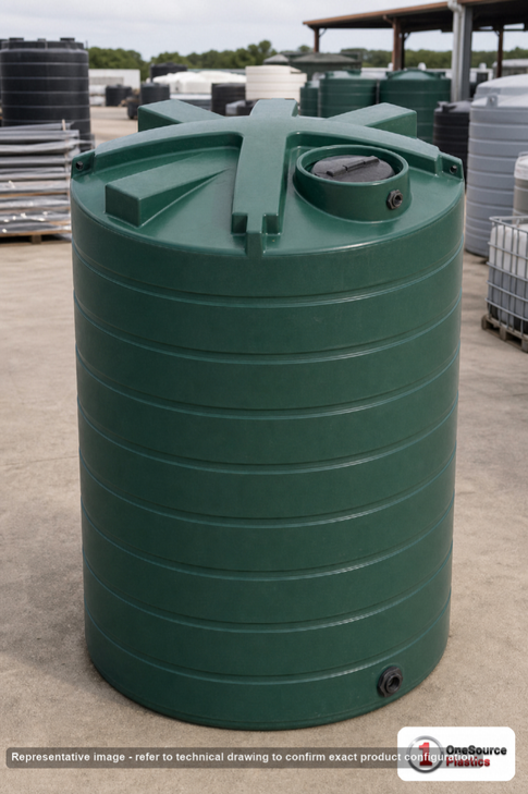 Enduraplas 3000 Gallon Dark Green Vertical Water Storage Tank. Polyethylene; Dark Green; 125" H x 90" W x 90" L; fittings: 1
