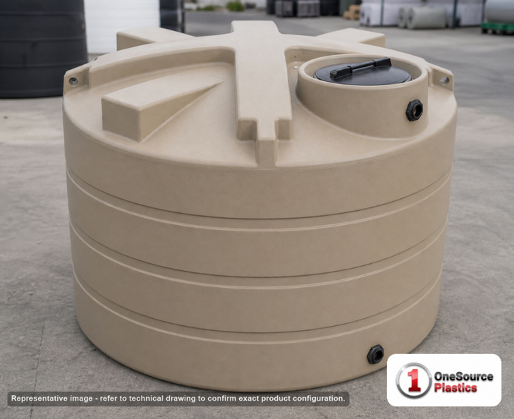 Enduraplas 1350 Gallon Beige Vertical Water Storage Tank. Polyethylene; Beige; 71" H x 85" W x 85" L; fittings: 1 Inlet, 1