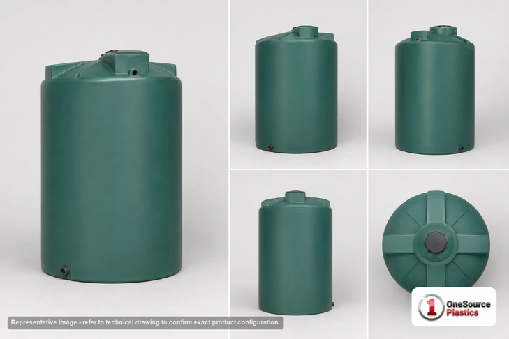 Dimensional spec drawing for Chem-Tainer 250 Gallon Vertical Water Tank (31" L x 31" W x 84" H)