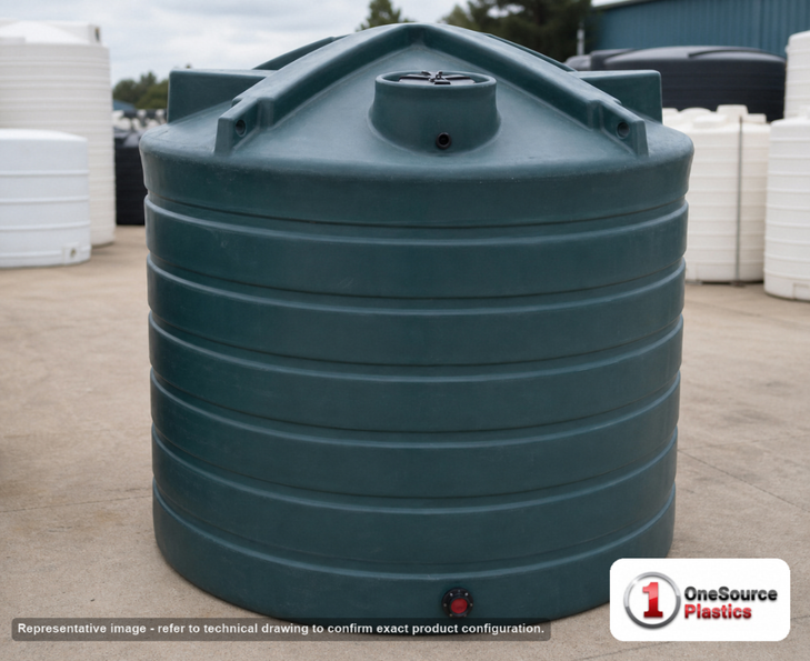 Enduraplas 2600 Gallon Dark Green Vertical Water Storage Tank. Polyethylene; Dark Green; 92" H x 100" W x 100" L; fittings: