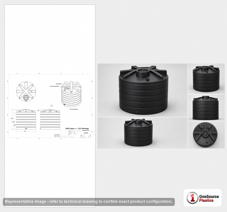 Dimensional spec drawing for Enduraplas 3100 Gallon Vertical Water Tank (100" L x 100" W x 103" H)