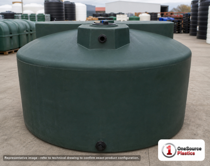 Norwesco 1075 Gallon Dark Green Vertical Water Storage Tank. Polyethylene; Dark Green; 51" H x 87" W x 87" L; fittings: 1