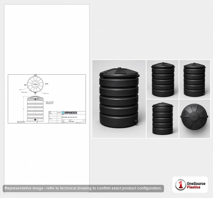 Dimensional spec drawing for Bushman 330 Gallon Vertical Water Tank (41" L x 41" W x 63" H)