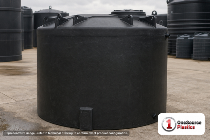 Snyder Industries 3000 Gallon Black Vertical Water Storage Tank. Polyethylene; Black; 96" H x 102" W x 102" L; fittings: 1