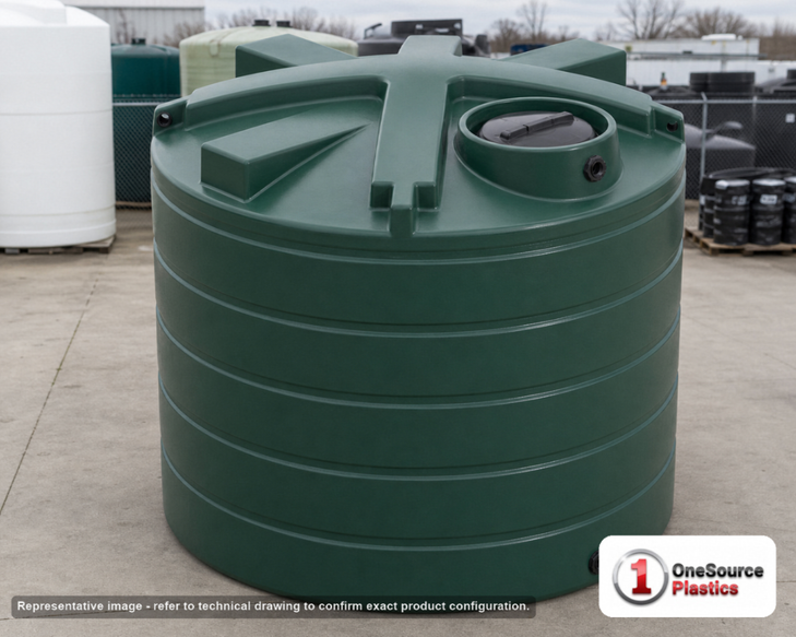 Enduraplas 2000 Gallon Dark Green Vertical Water Storage Tank. Polyethylene; Dark Green; 93" H x 90" W x 90" L; fittings: 1