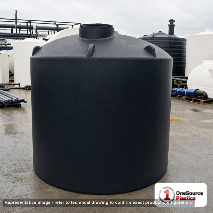 Norwesco 3000 Gallon Black Vertical Water Storage Tank. 3000 gallon capacity; Polyethylene; Black; 101" H x 98" W x 98" L