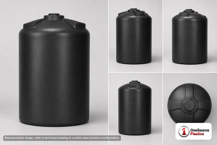 Dimensional spec drawing for Chem-Tainer 75 Gallon Vertical Water Tank (23" L x 23" W x 49" H)