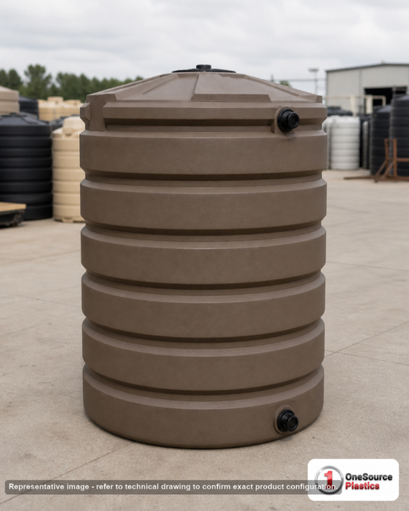 Bushman 330 Gallon Dark Brown Vertical Water Storage Tank. 330 gallon capacity; Polyethylene; Dark Brown; 63" H x 41" W x