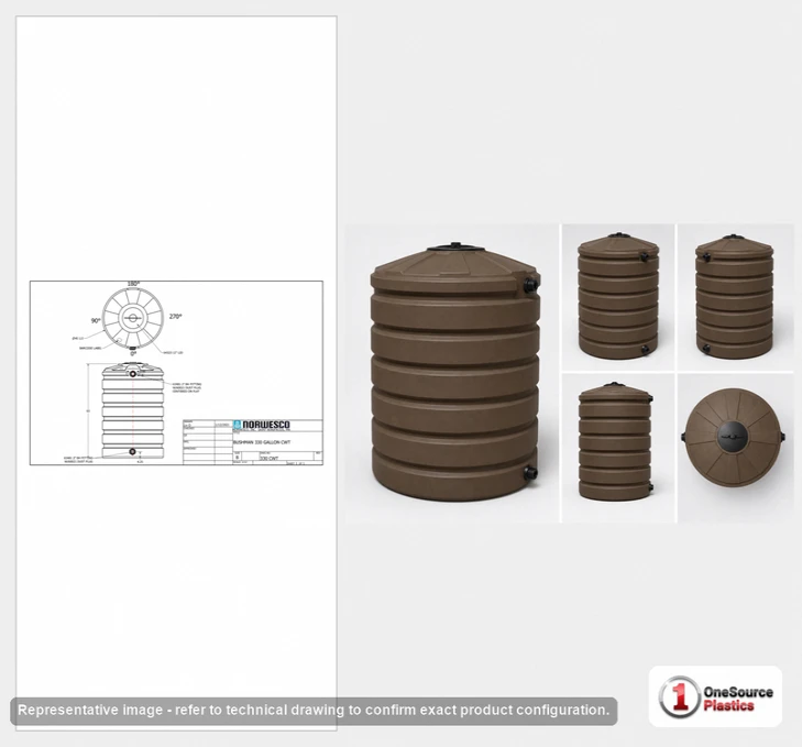 Dimensional spec drawing for Bushman 330 Gallon Vertical Water Tank (41" L x 41" W x 63" H)