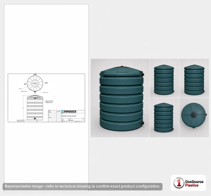 Dimensional spec drawing for Bushman 330 Gallon Vertical Water Tank (41" L x 41" W x 63" H)