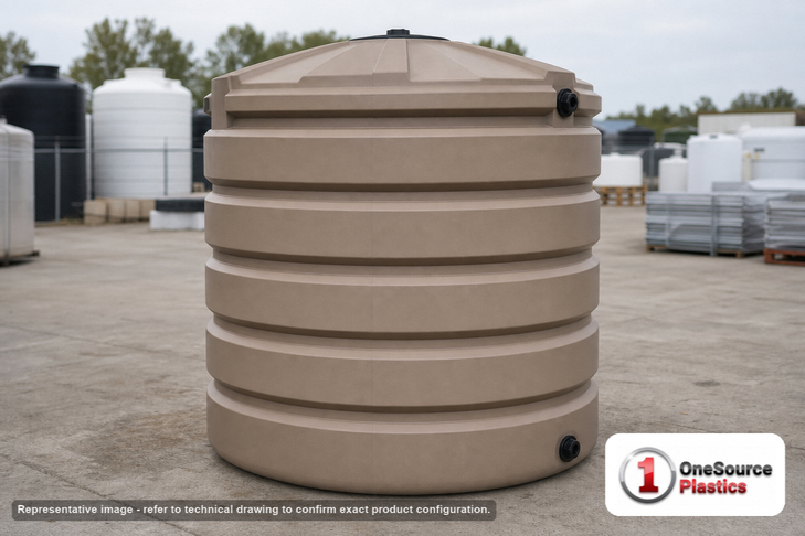 Bushman 330 Gallon Mocha Vertical Water Storage Tank. 330 gallon capacity; Polyethylene; Mocha; 63" H x 41" W x 41" L