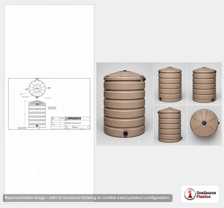 Dimensional spec drawing for Bushman 330 Gallon Vertical Water Tank (41" L x 41" W x 63" H)