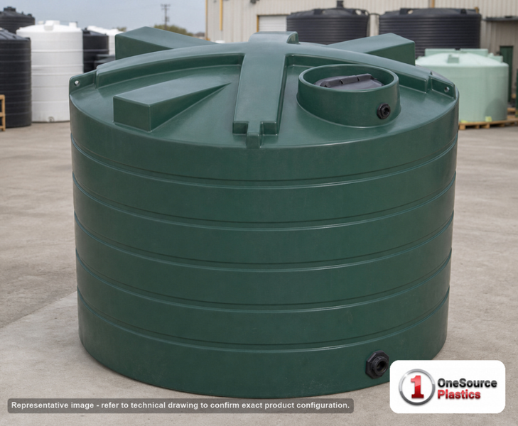 Enduraplas 3100 Gallon Dark Green Vertical Water Storage Tank. Polyethylene; Dark Green; 103" H x 100" W x 100" L; fittings: