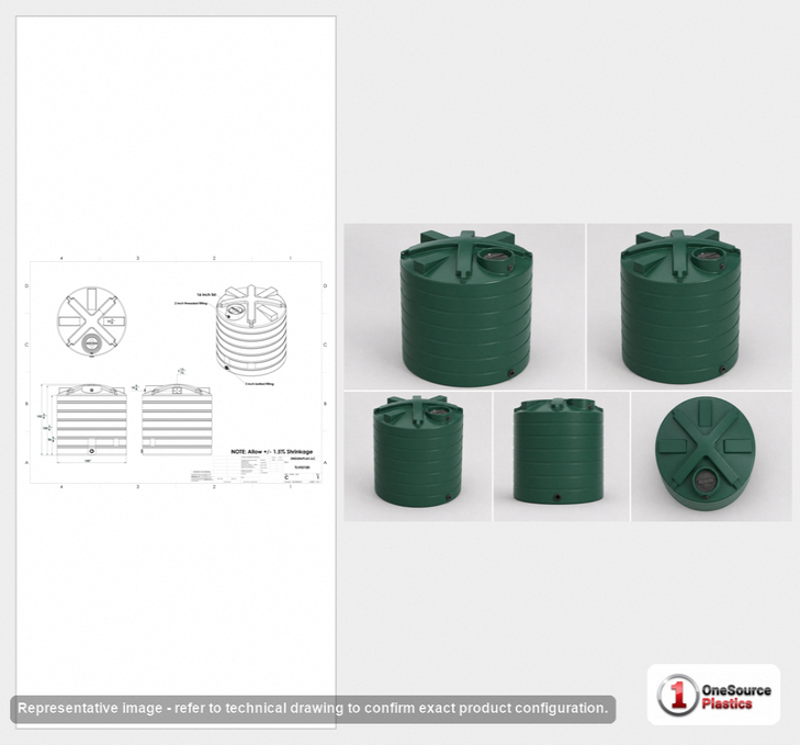 Dimensional spec drawing for Enduraplas 3100 Gallon Vertical Water Tank (100" L x 100" W x 103" H)