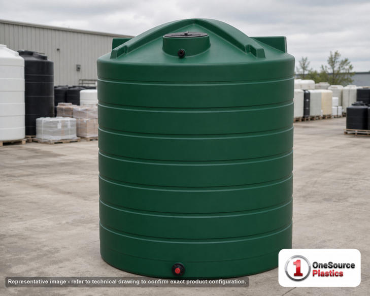 Enduraplas 6250 Gallon Dark Green Vertical Water Storage Tank. Polyethylene; Dark Green; 147" H x 120" W x 120" L; fittings: