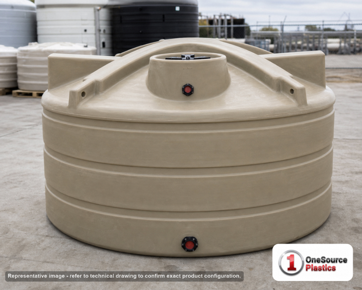 Enduraplas 1200 Gallon Beige Vertical Water Storage Tank. Polyethylene; Beige; 60" H x 90" W x 90" L; fittings: 1 Inlet, 1