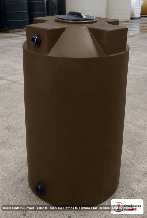 Bushman 200 Gallon Dark Brown Vertical Water Storage Tank. Polyethylene; Dark Brown; 56" H x 36" W x 36" L; fittings: 1