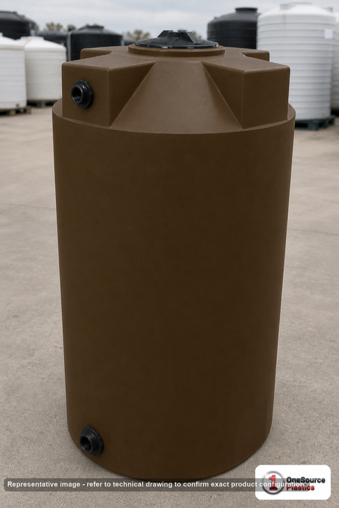 Bushman 125 Gallon Dark Brown Vertical Water Storage Tank. Polyethylene; Dark Brown; 50" H x 30" W x 30" L; fittings: 1