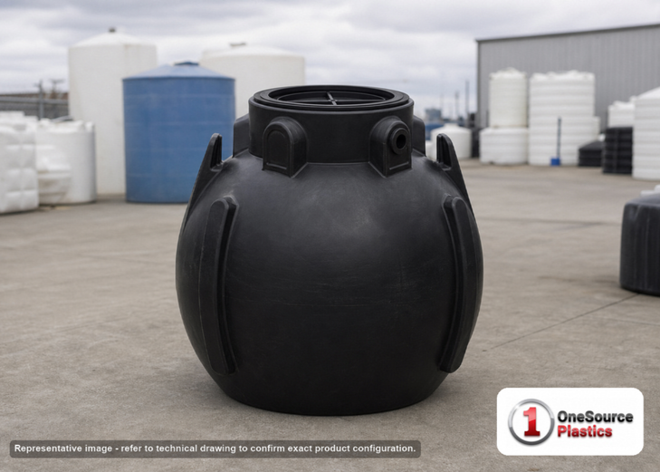 Norwesco 225 Gallon Plastic Underground Septic Pump Tank. Polyethylene; Black; 50" H x 48" W x 48" L.