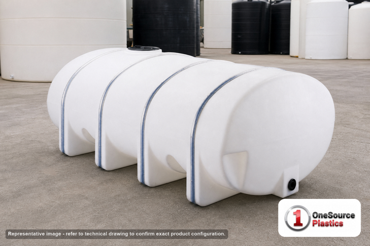 Chem-Tainer 85 Gallon HDPE Horizontal Leg Tank. 85 gallon capacity; Polyethylene; Natural White; 28" H x 24" W x 58" L