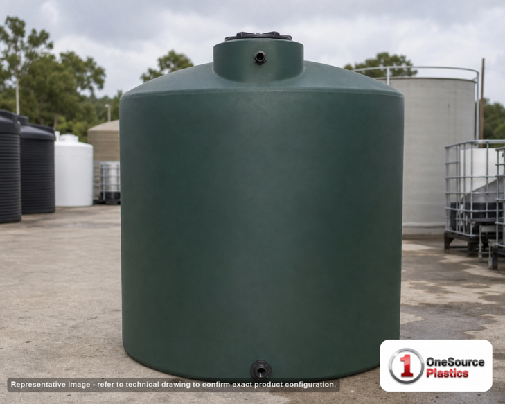 Norwesco 10000 Gallon Dark Green Vertical Water Storage Tank. Polyethylene; Dark Green; 160" H x 141" W x 141" L; fittings: