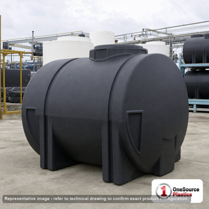 Norwesco 525 Gallon Black Horizontal Leg Tank. 525 gallon capacity; Polyethylene; Black; 54" H x 49" W x 71" L; fittings: 1