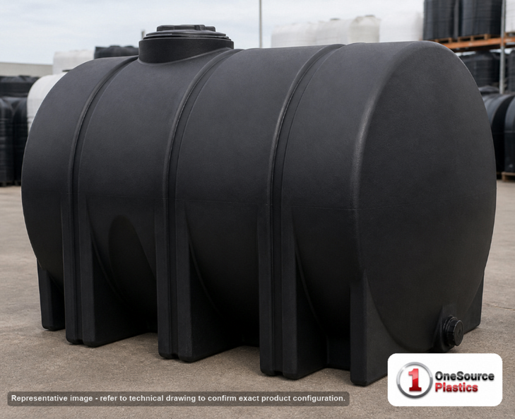Norwesco 1325 Gallon Black Horizontal Leg Tank. 1325 gallon capacity; Polyethylene; Black; 70" H x 66" W x 99" L; fittings: