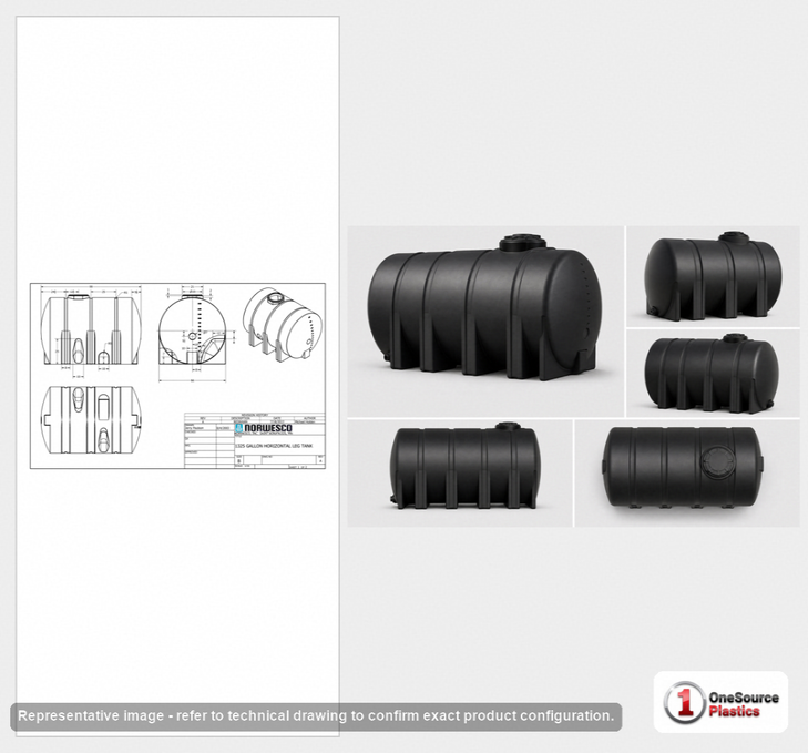 Dimensional spec drawing for Norwesco 1325 Gallon Horizontal Leg Tank (99" L x 66" W x 70" H)