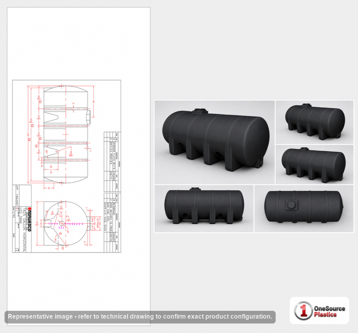 Dimensional spec drawing for Norwesco 1625 Gallon Horizontal Leg Tank (139" L x 63" W x 68" H)