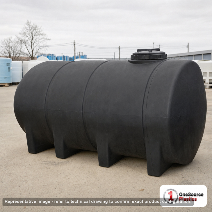 Norwesco 1235 Gallon Black Elliptical Leg Tank. Polyethylene; Black; 53" H x 66" W x 128" L; fittings: 1 Outlet, 1 Manway /