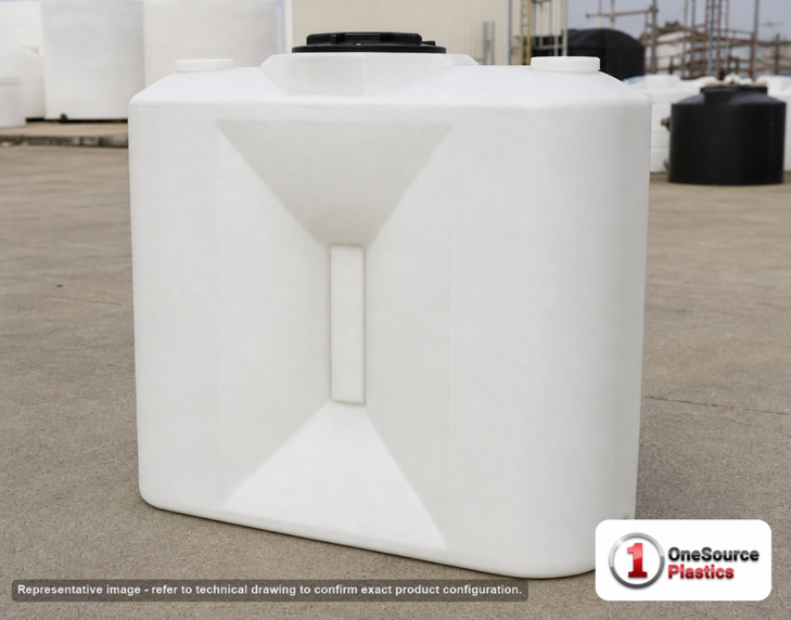 Norwesco 400 Gallon Doorway Tank. 400 gallon capacity; Polyethylene; Natural White; dimensions 70.0in H x 29.0in W x 66.0in L; 183.0 lb empty; 1.5 specific gravity rating; fittings: 1 Outlet , 1 Manway / Lid; max temp 120 deg  F / 48 deg  C; 3 Year Warranty. Manufacturer part number 43856. Manufactured by Norwesco. Sold by OneSource Plastics (https://www.onesourceplastics.com).