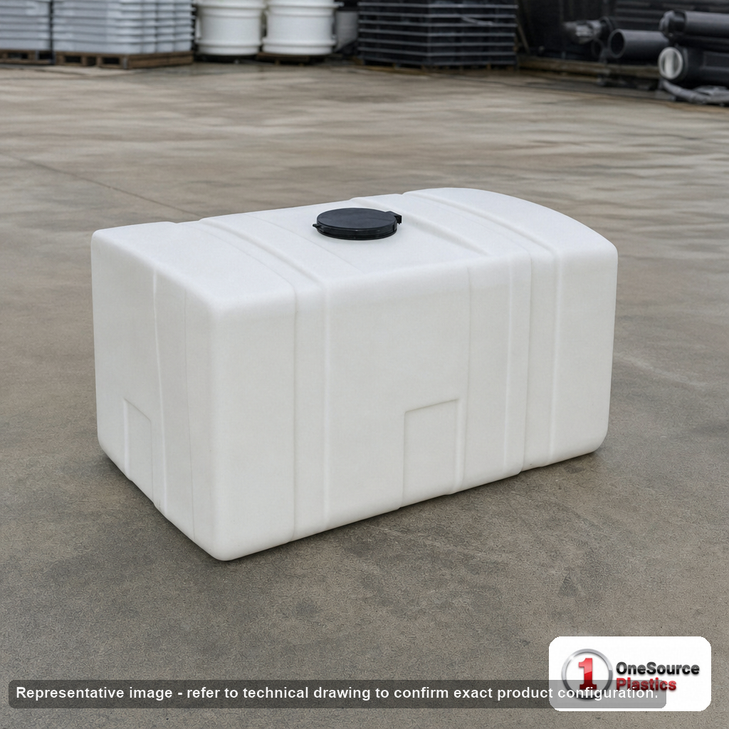 Norwesco 100 Gallon Utility Tank. 100 gallon capacity; Polyethylene; Natural White; 26" H x 26" W x 38" L; fittings: 1