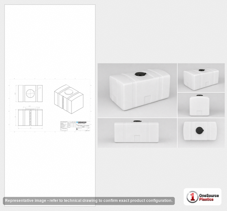Dimensional spec drawing for Norwesco 100 Gallon Utility Tank (38" L x 26" W x 26" H)