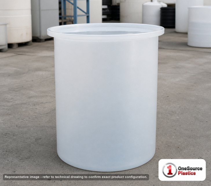 Chem-Tainer 10 Gallon Plastic Open Top Batch Storage Tank with Lid. 10 gallon capacity; Polyethylene; Natural White; 22" H x