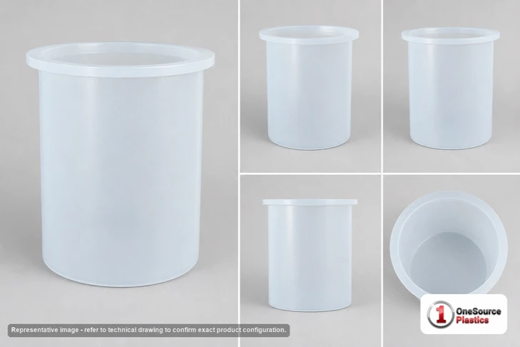 Dimensional spec drawing for Chemtainer 10 Gallon Open Top - Cylindrical (15" L x 15" W x 22" H)
