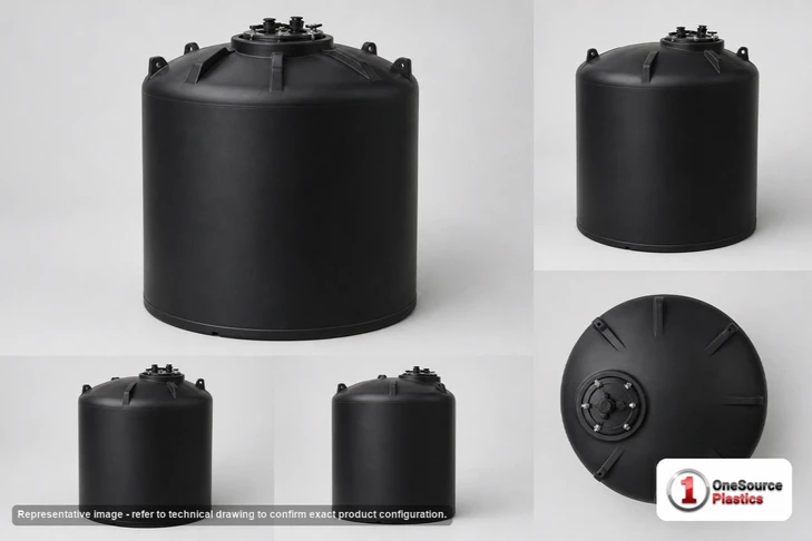 Dimensional spec drawing for Enduraplas 10000 Gallon Vertical Tank (144" L x 144" W x 178" H)