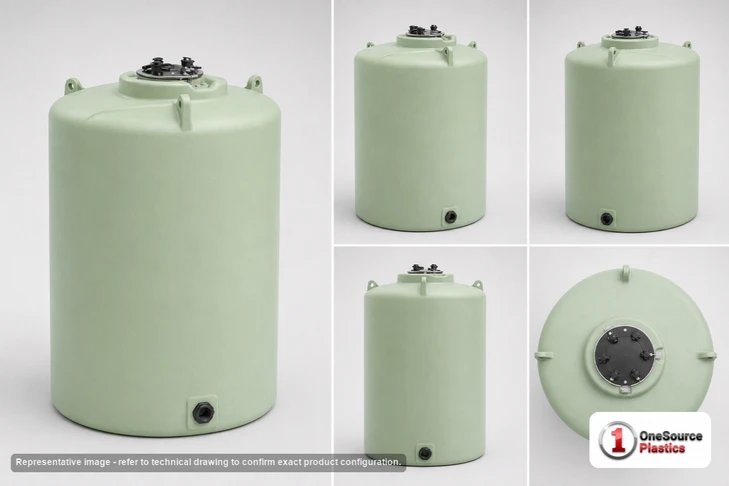 Dimensional spec drawing for Enduraplas 10000 Gallon Vertical Tank (144" L x 144" W x 178" H)