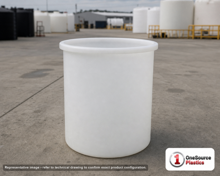 Chem-Tainer 12 Gallon Plastic Open Top Batch Storage Tank. 12 gallon capacity; Polyethylene; Natural White; 17" H x 17" W x