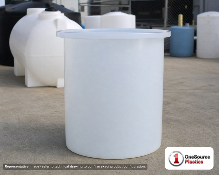 Chem-Tainer 15 Gallon Plastic Open Top Batch Storage Tank with Lid. 15 gallon capacity; Polyethylene; Natural White; 20" H x